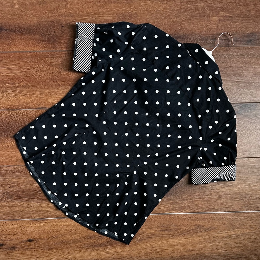 B&W polkadot Talbots blouse - Picture 2 of 3
